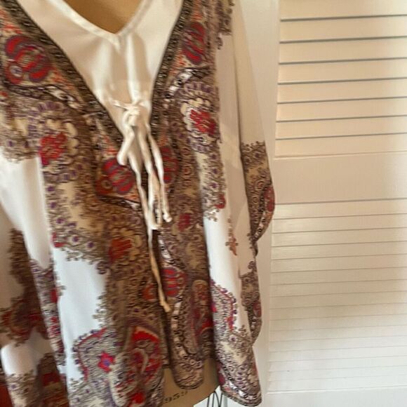 CHICO’S | silky tie front v neck cape blouse L/XL - Picture 4 of 8